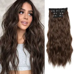 24 Inch Synthetic Clip-in Hair Extensions 4PCS Natural Wavy Synthetic Hairpieces Fine Hair Extensions Clip For Women Perfect for  Daily Use and Event Party Use