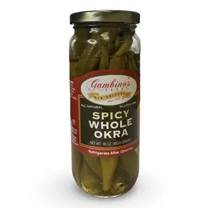 Gambino's New Orleans Spicy Garlic & Salt Pickled Whole Okra, 16 Fl Oz Food Item, 3-Month Shelf Life, Pantry Cupboard Essential