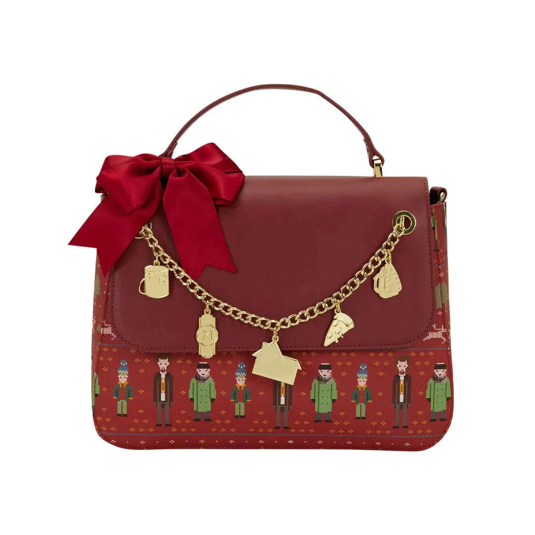 Loungefly Home Alone Holiday Sweater Crossbody Bag, Faux Leather Everyday Bag with 3D Bow and Metal Charms, Bags For Everyday