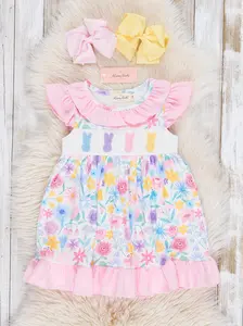 Bunny Garden Embroidered Ruffle Dress