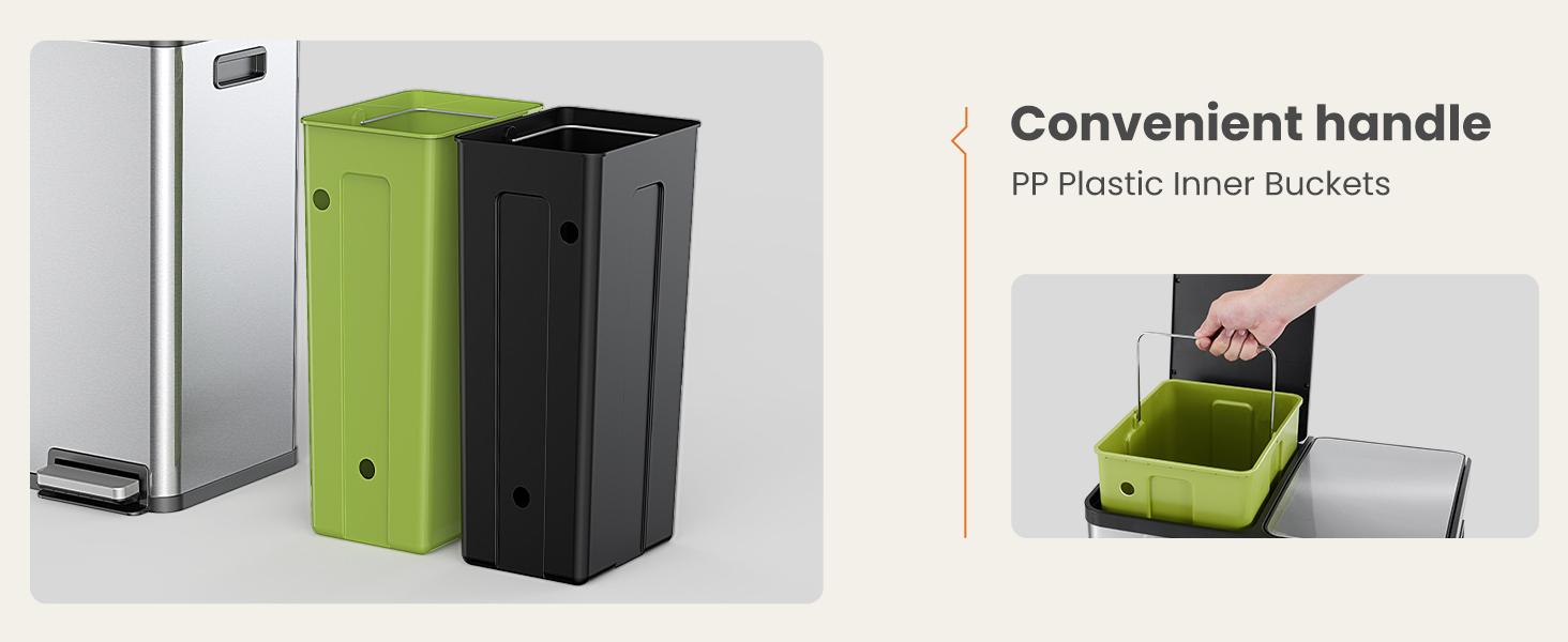 16-Gallon Kitchen Trash Can Dual Compartment Stainless Steel with Lid and Step Pedals, Fingerprint Proof Garbage Bin for Home & Office