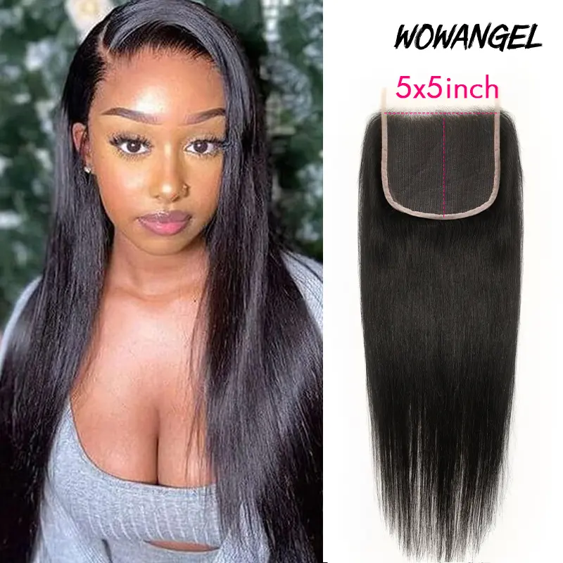 Wowangel 5x5 HD Lace Closure Human Hair Straight Pre-Plucked Natural Hairline Brazilian Human Hair With Baby Hair Natural Black Color