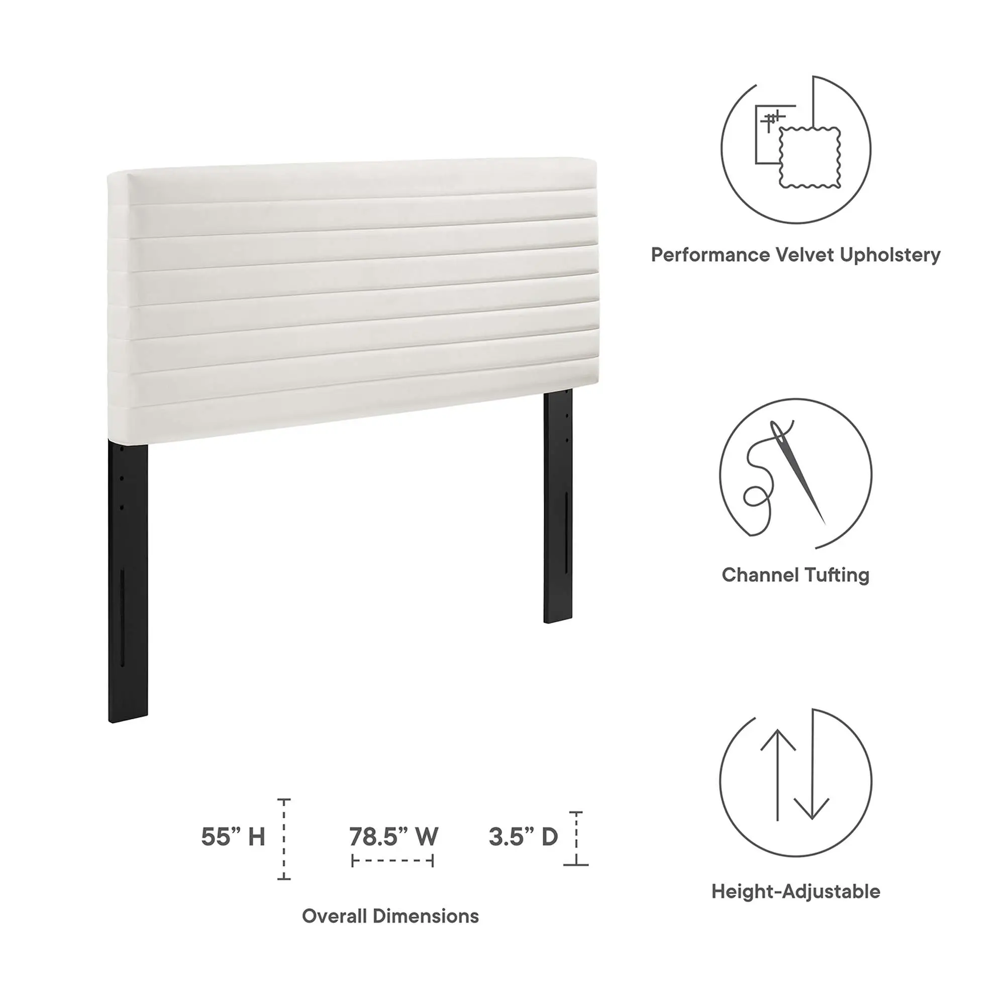 Modway Tranquil Soft Fabric Upholstered Headboard - King-California King Size, White, Modern Master Bedroom, 7 Mounting Positions, Adjustable Flexible Height Alignment Indoor Furniture Headboard, Headboards