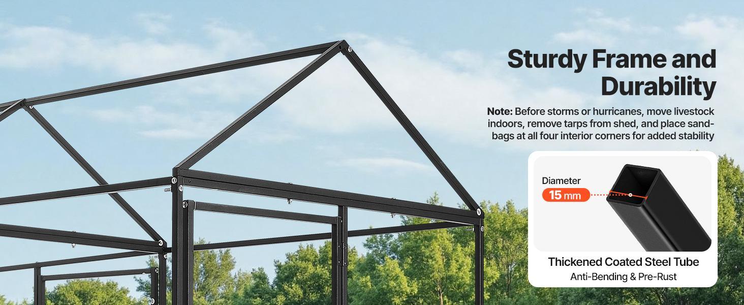 VEVOR Metal Chicken Coop for 4-6 Chickens, 3.3 x 6.6 x 3.3 ft, Small Chicken Cage with Waterproof Cover & Double Doors, Spire Roof Poultry Run Compatible with Wooden Coops, for Rabbit Hen Goose Duck#BackToSchool