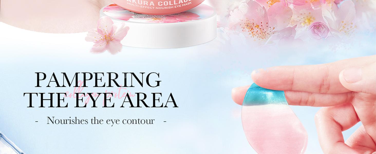 Sakura Collagen Eye Patches 60 Pcs Eye Masks  Hyaluronic Acid for Dark Circles Puffiness & Wrinkles Multi-Effect Tonic for Hydration Comfort Moisturizer