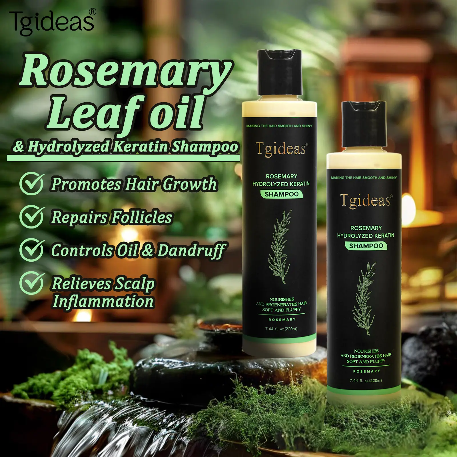 Tgideas Rosemary Hydrolyzed Keratin Shampoo - Boost Growth, Control Oil & Dandruff, Soothe Scalp Irritation, Restore Shine - Hair Mask & Conditioner for Smooth Repair on Your Hair Journey, Adults, Anti Hair Loss Shampoo