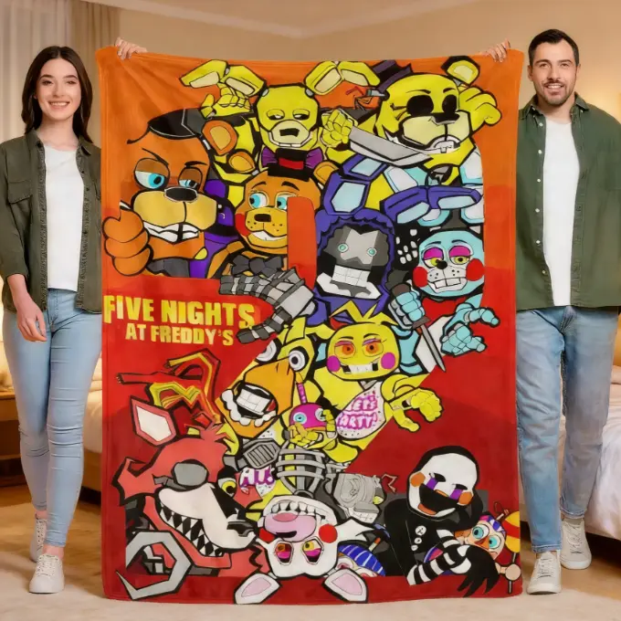 FNAF Plush Throw Blanket - Soft, Warm, Fluffy Texture Cotton Lightweight Fleece (50x60 in), Machine Washable, Cozy for Bed, Naps, Christmas Gift (40-56 in Size Range)