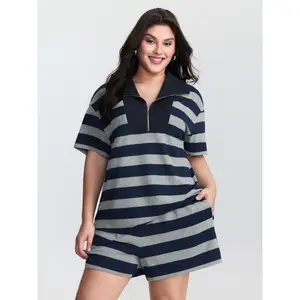 BLOOMCHIC Monochrome Striped Lapel Collar Two-Piece Set,summervibes 2026 Summer Vibes