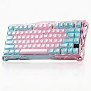 GravaStar Mercury K1 Lite 75% Pink Wireless Creamy Keyboard, Mechanical Gaming Keyboard 75% Gasket Hot Swappable with Pre-Lubed Linear Switches, RGB Backlit, Pink creamy keyboard
