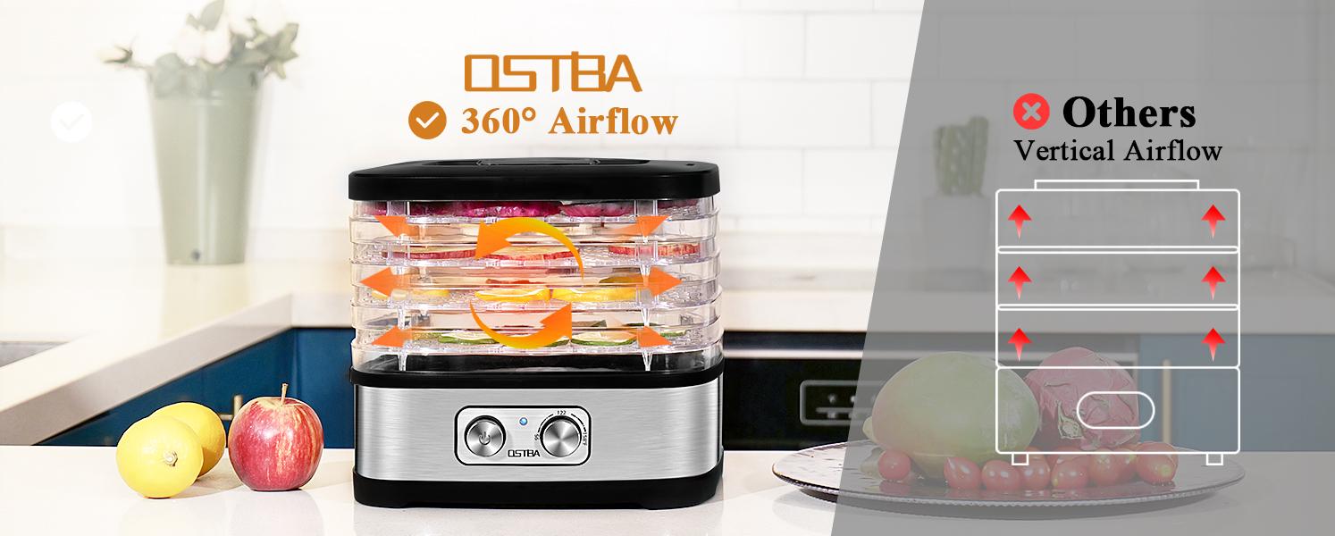 OSTBA Food Dehydrator, Dehydrator for Food and Jerky, Fruits, Herbs, Veggies, Temperature Control Electric Food Dryer Machine, 5 BPA-Free Trays Dishwasher Safe, 240W, Recipe Book Included
