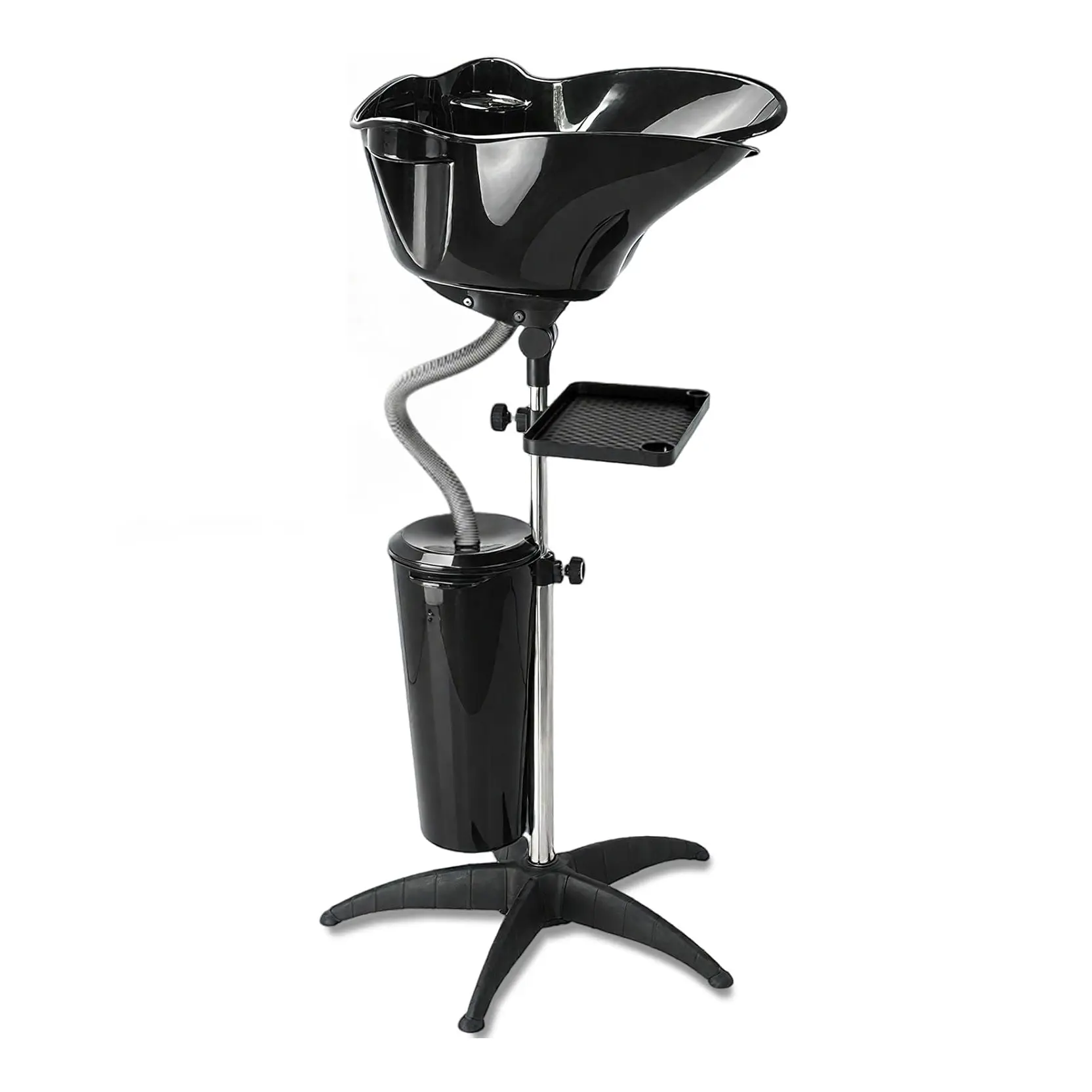 Height Adjustable Portable Shampoo Bowl (90-130cm) - Multi-Angle Tilt Sink with Drain Hose, Bucket, Stainless Steel Stand - Barber Salon Equipment, Commercial Salon Furniture for Hair Stylists, Medical Centers and Clinics
