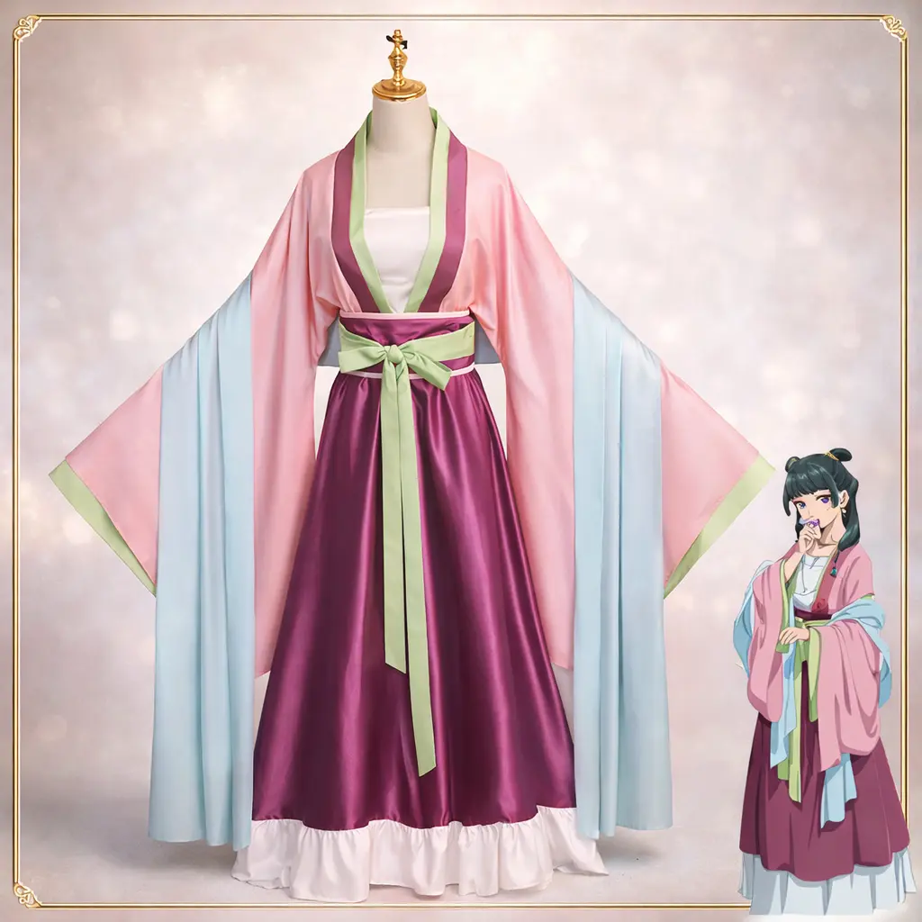 Women's The Apothecary Diaries Maomao Cosplay Costume Set - Lightweight Soft Polyester Pink Tube Style Dress with Top for Halloween Cosplay