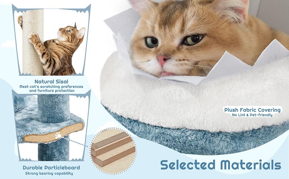 Yaheetech Cat Tree, 72.5″ Height Ocean-themed Cat Tower for Indoor Cats, Multi-Level Large Cat Tower for 3-4 Medium/Large Cats, 2 Condos & 2 Perches & Scratching Posts & Toys, Blue & White