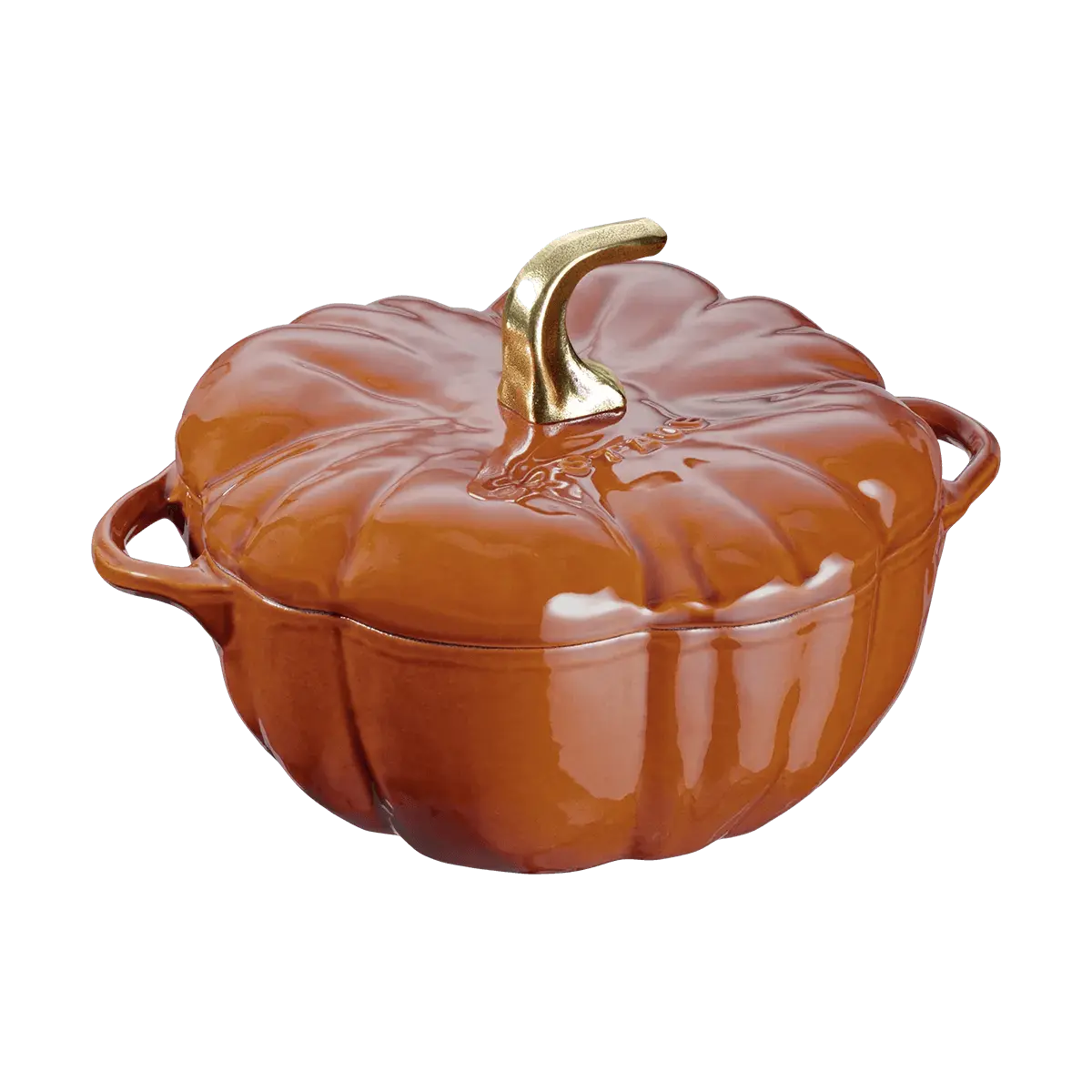 Staub Pumpkin Cocotte, 3.5 Qt Enameled Cast Iron Cookware Pot with Lid, Burnt Orange Finish, Gold Knob for Kitchen Dish Preparation