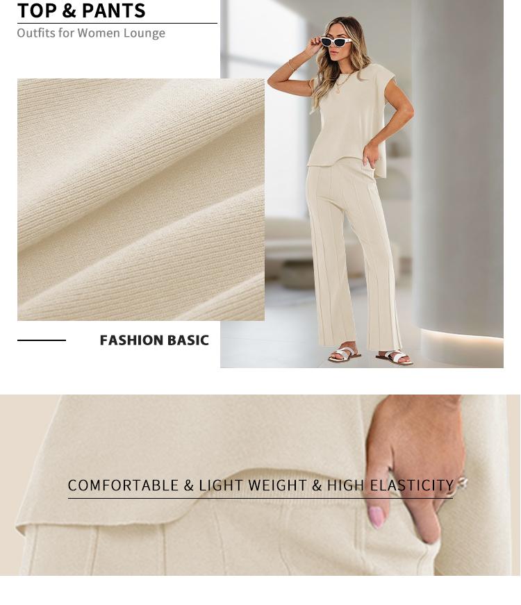 Trendy Queem 2 Piece Outfits for Women Lounge Matching Set Two Piece Knit Tracksuit Sweatsuits Top & Pants