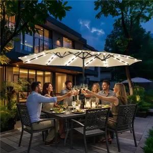 【Solar LED Lights Umbrella】Yaheetech 15/13ft Large Patio Umbrella, Outdoor Double-Sided Rectangle Umbrella with 36 LED Lights & Crank for Patio Garden Pool Lawn Backyard, Base Included