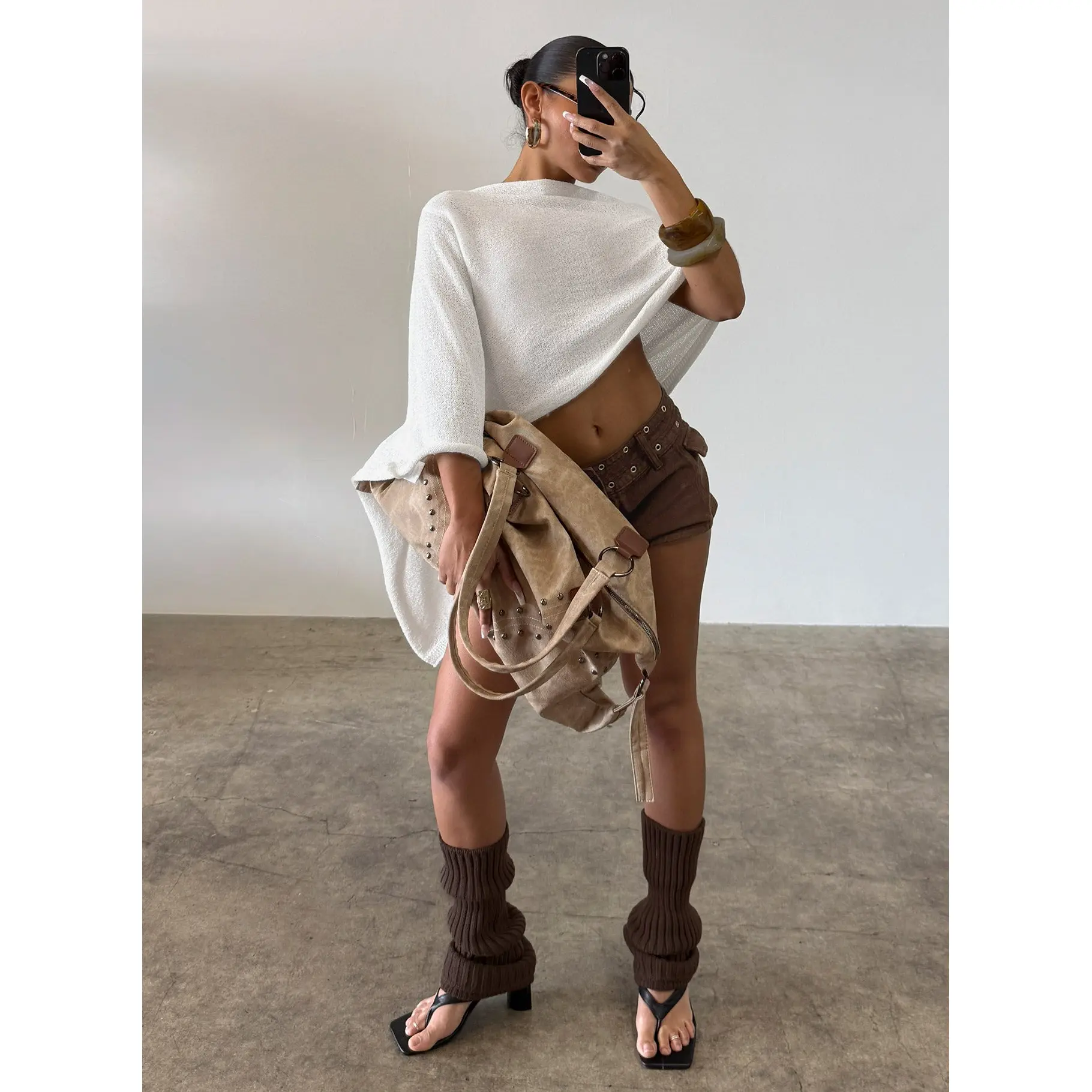 Rouse Off Shoulder Knit Poncho White