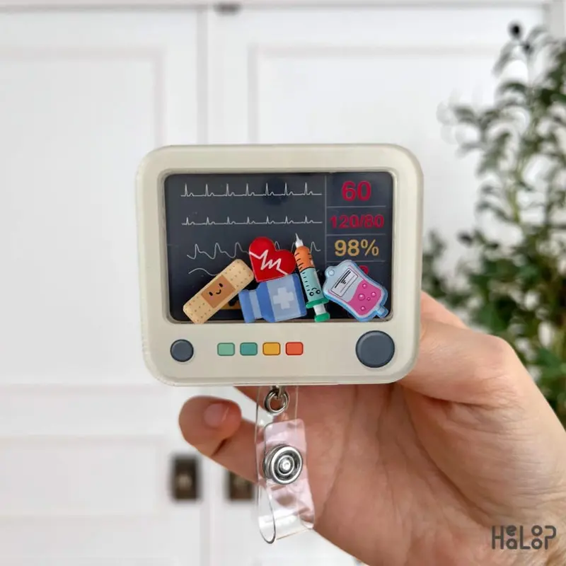 Heart Monitor Shaker Badge Reel: Playful EKG Nurse Badge Clip