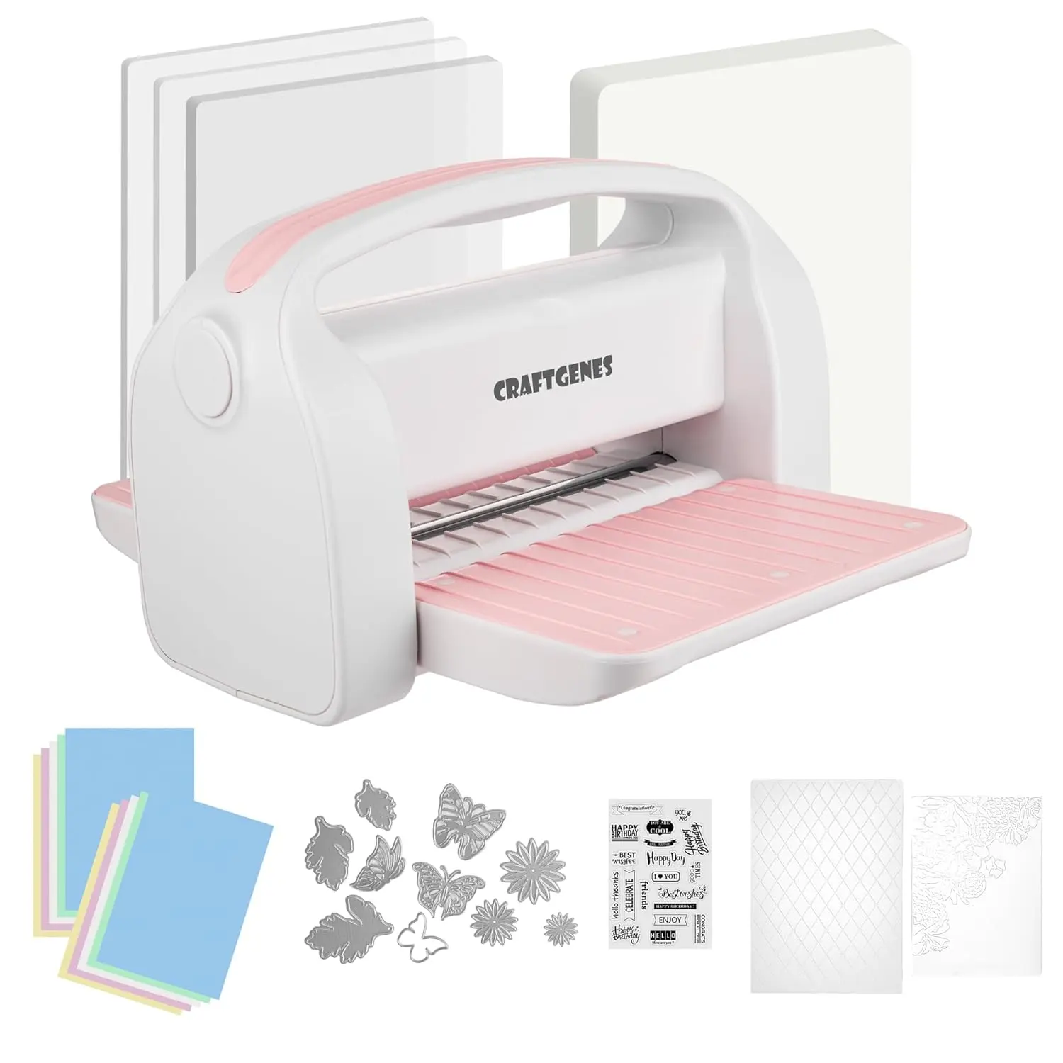 Power-Free DIY Die-Cutting & Embossing Machine for Crafters, 9in Opening ABS Plastic Foldable Craft Tool with A4 Size Paper, Die Cuts, Embossing Folders, Plates, Manual Precision Control, Compact Portable Durable Reliable Construction Set