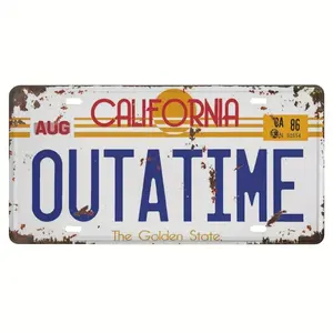 1pc 2D Back to the Future Outatime Movie Prop Metal Vanity License Plate - 30.48x 15.24cm Retro California License Plate, Distressed Finish, Country Style Wall Decoration, Suitable for Fans, Theme Parties and Home Decoration, Movie Prop Decoration |   Dam