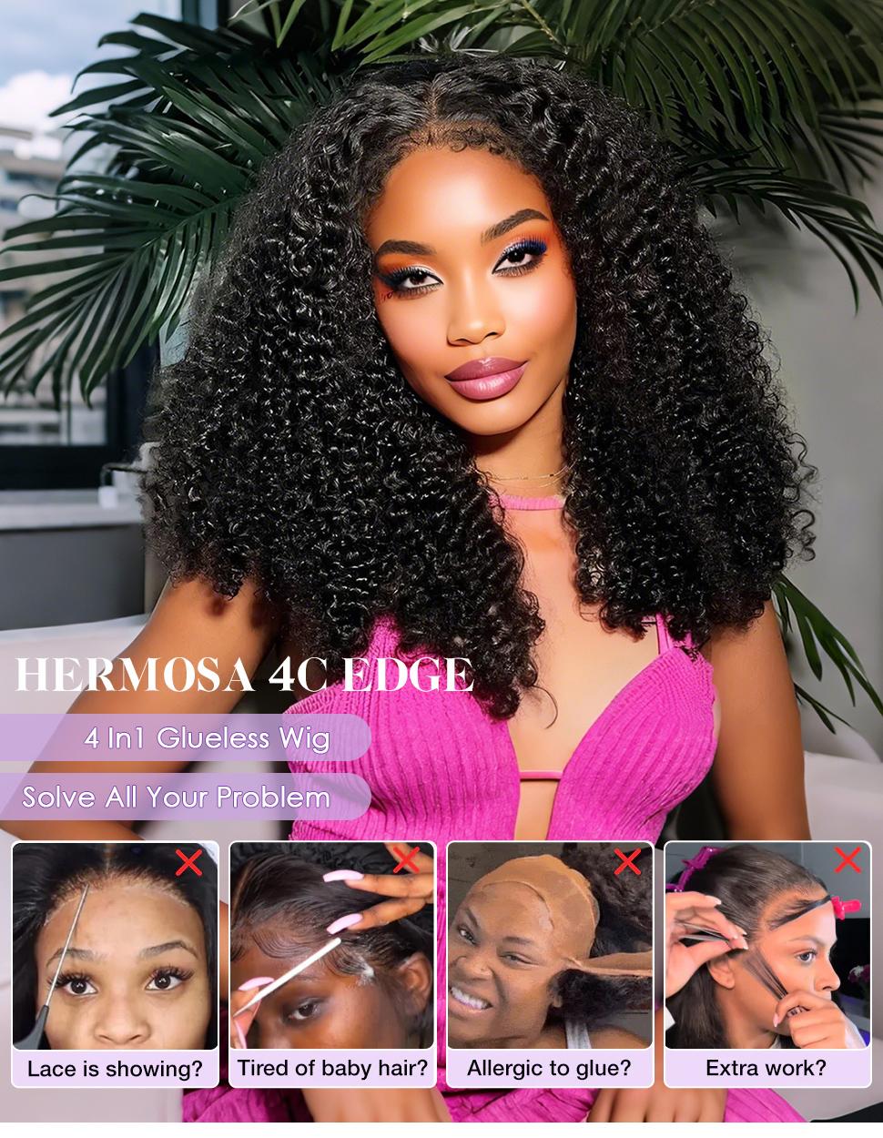 Glueless Curly Lace Front Human Hair Wig With Super Natural Hairline 360 13x6 Drawstring Wig Regular or 4C Curly Edges Hairline Option 220% Density Pre Bleached Knots #TikTokShopBlackFriday