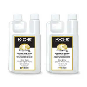 *NEW* K.O.E. 2 Pack - Kennel Odor Eliminator 16oz Concentrate Bundle - Pet Deodorizer, Non-Enzymatic Formula (KOE) Apricot, Fresh, Original Scent, 32 oz Total