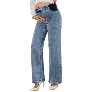 Eytino Maternity Jeans for Women High Waist Straight Leg Pregnancy Denim Pants with Pockets