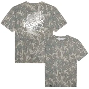 White Catchin More Than A Buzz Letter Washed Out Tee Mossy Oak Greenleaf, Mossy Oak Greenleaf White Catchin More Than A Buzz Fish Printing Short Sleeve Shirt