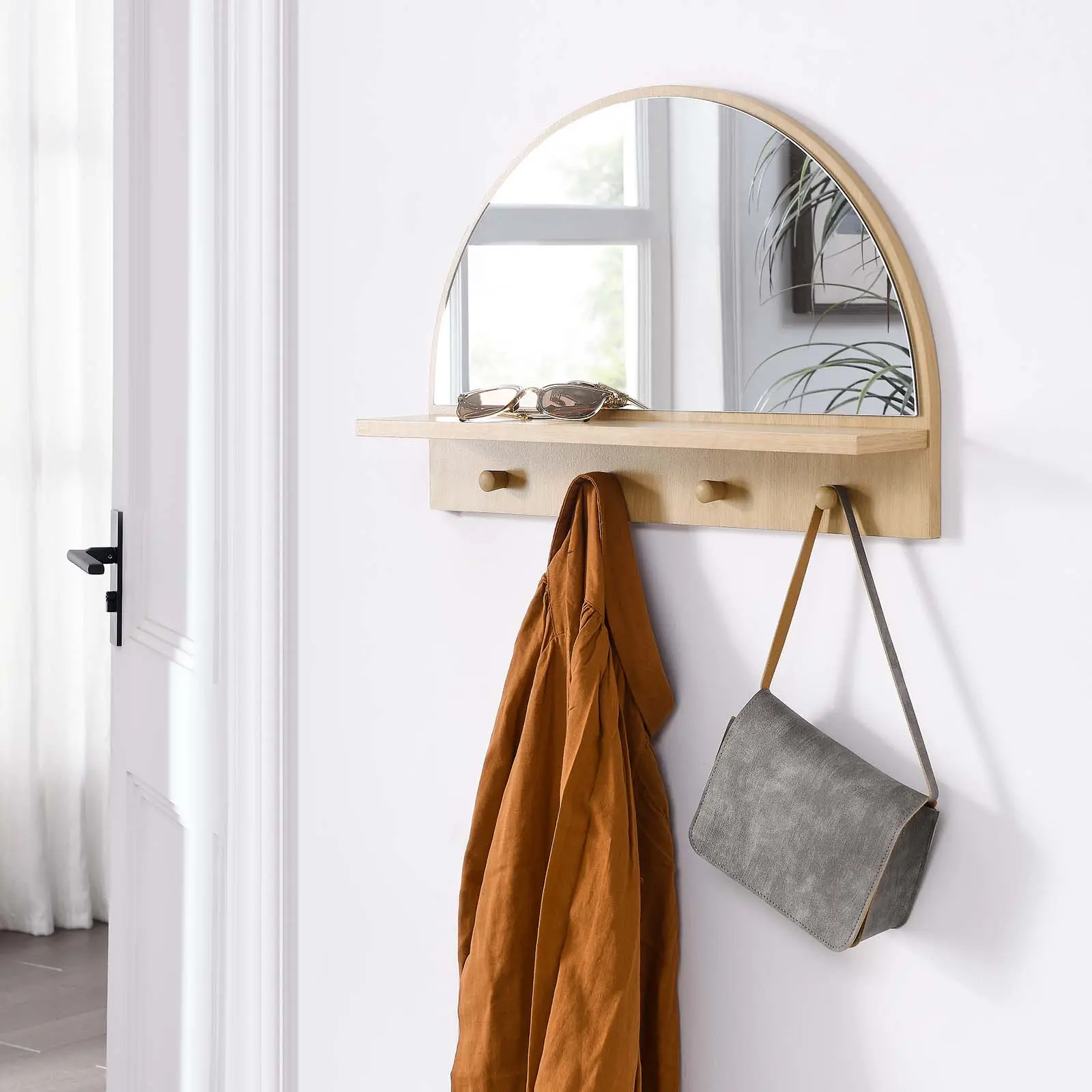Modway Moonbeam Arched Wooden Wall Mirror with Shelf, Oak Home Decor Piece for Wall Display, Mirrors For Wall