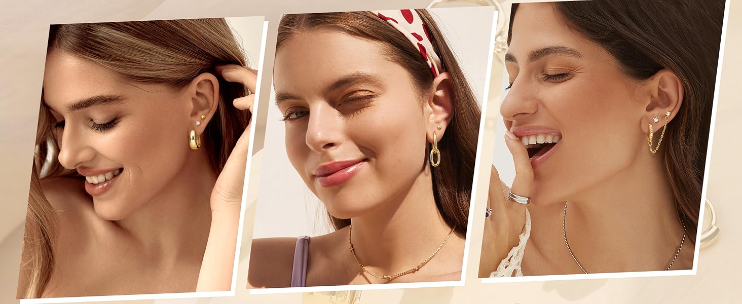 BESTEEL 13 Pairs Small Gold Hoop Earrings Set for Women 14K Gold Plated Lightweight Huggie Hoops Hypoallergenic Pearl Dainty Stud Hoop Earrings for Gift Springtok