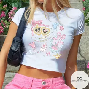 [Sale up to 40%], [Free Ship] Coquette bow Micky Minnie Heart Locket Baby tee Croptop tank, Girls trip Girly aesthetic baby tee