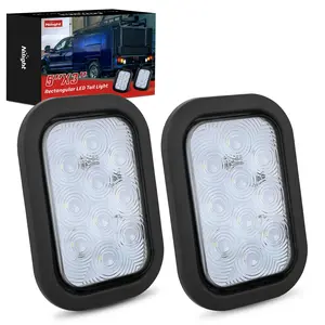 Nilight 5"x3" Rectangular Trailer Tail Lights, 2 PCS 10 LED White Back Up Reverse Lights with Flush Mount Grommets & Plugs, IP67 Waterproof 12V Compatible for Truck, Trailer, RV