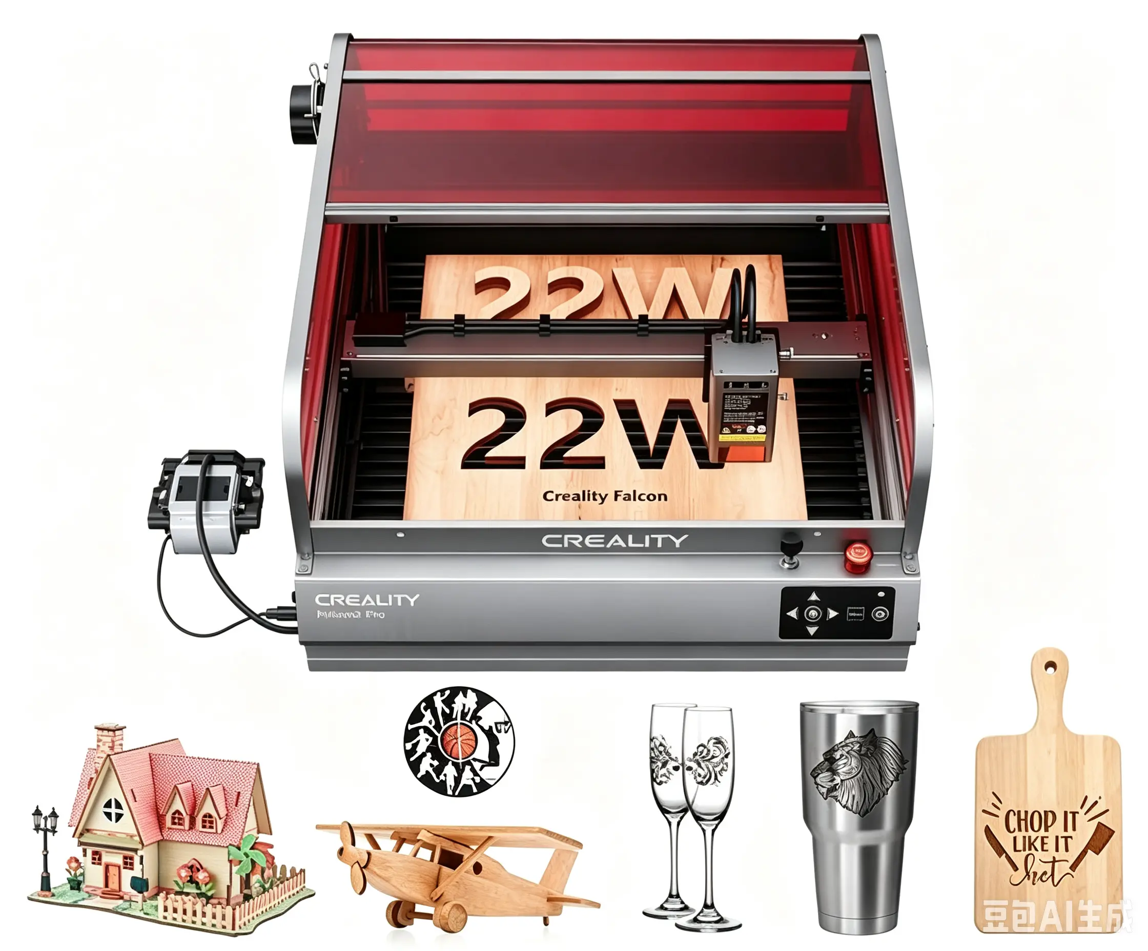 Creality Falcon2 Pro Desktop Diode Laser Engraver & Cutter, 22W/40W/60W (120000mW) with Auto Focus (Z-Axis), Auto Cut Through, Integrated Enclosure, Camera, Air Assist, 600mm/s for Wood, Acrylic, Cutting, Engrave/Cut, Enclosed Laser Engraver Printers