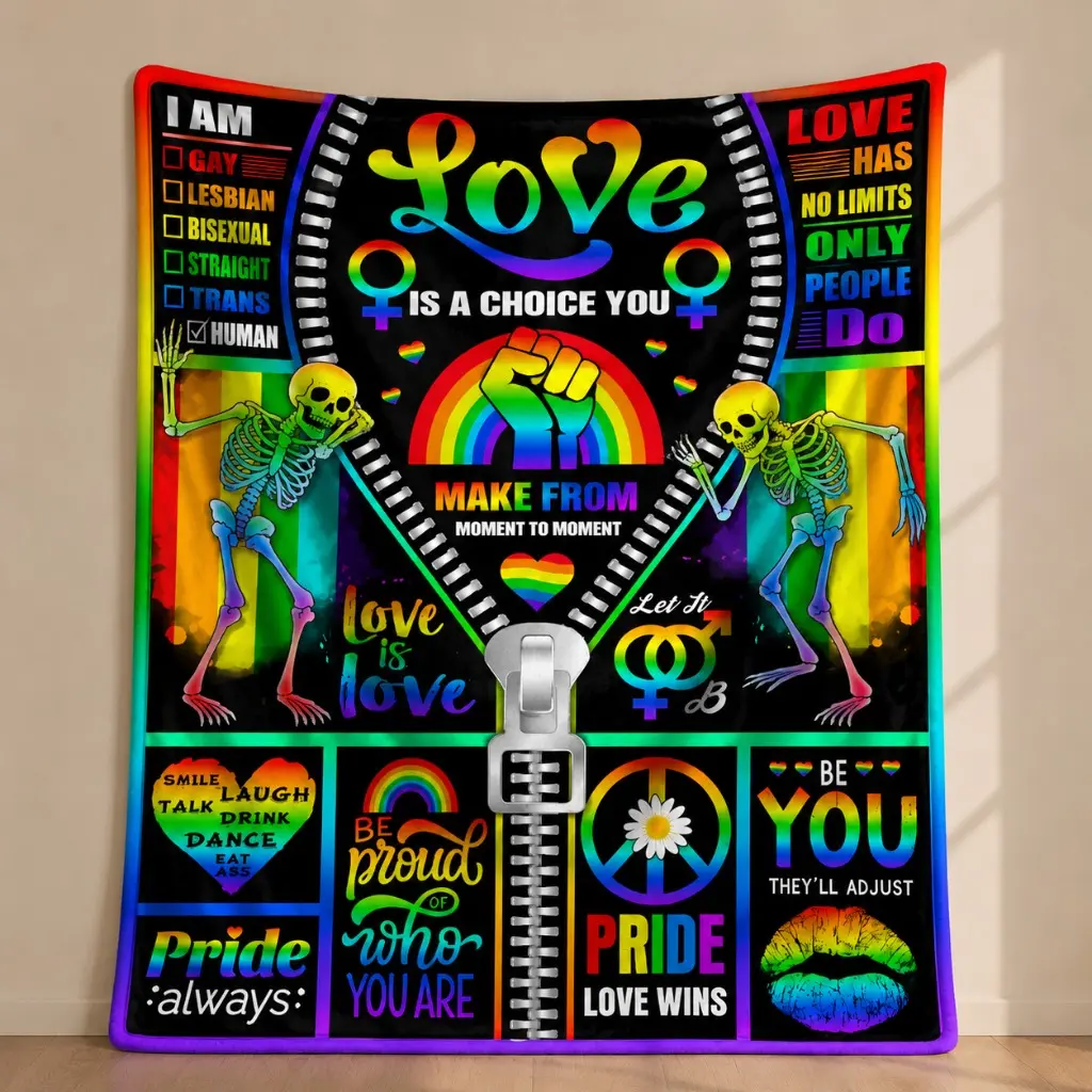 LGBT Pride Rainbow Skeleton Flannel Blanket - Flannel Fabric, Contemporary Style, Multi-Size All-Season Polyester Throw for Pride Gifts, Home, Room Decor, House Decor, Soft Texture