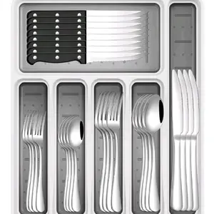 49- Pieces Sliverware Set With Organizer, Stainless steel Flatwares Utensils Set.