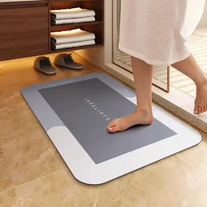 Premium Quick-Dry Thin Diatomite Bath Mat Ultra-Absorbent Non-Slip Rubber Backing Machine Washable Stain Resistant Geometric Design for Bathroom Kitchen Laundry Room Mother’s Day Gift