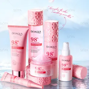 【Mother's Day gift】BIOAQUA Cherry Blossom Moisturizing Skincare Set, 6-Piece Facial Care Kit with Cleanser Toner Lotion Serum Eye Cream & Face Cream, Hydrating Daily Skin Care Set