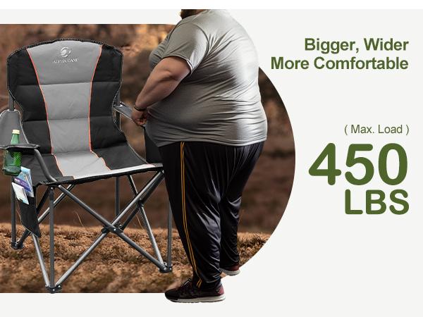 PHI VILLA Oversized Camping Folding Chair, Heavy Duty Support 450 LBS Steel Frame Collapsible Padded Arm Chair with Cup Holder Quad Lumbar Back, Portable for Outdoor