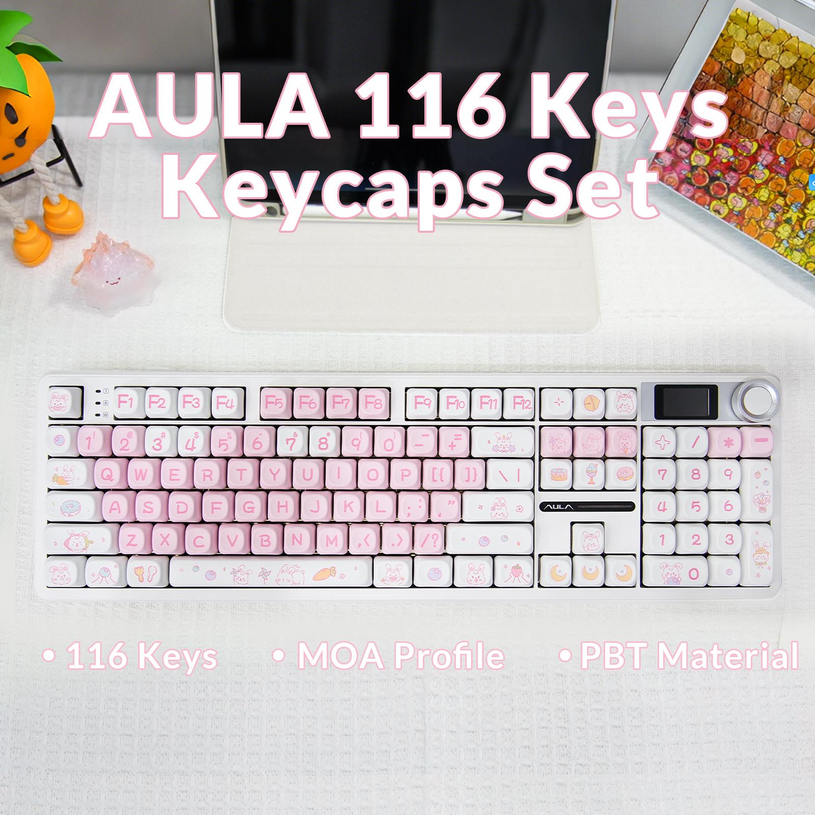 AULA MOA Keycaps 130 Keys, Cute Cloud Puppy Dye-Sub PBT Keycap Set, MX Compatible, 60% 65% 75% TKL 100% Mechanical Keyboards