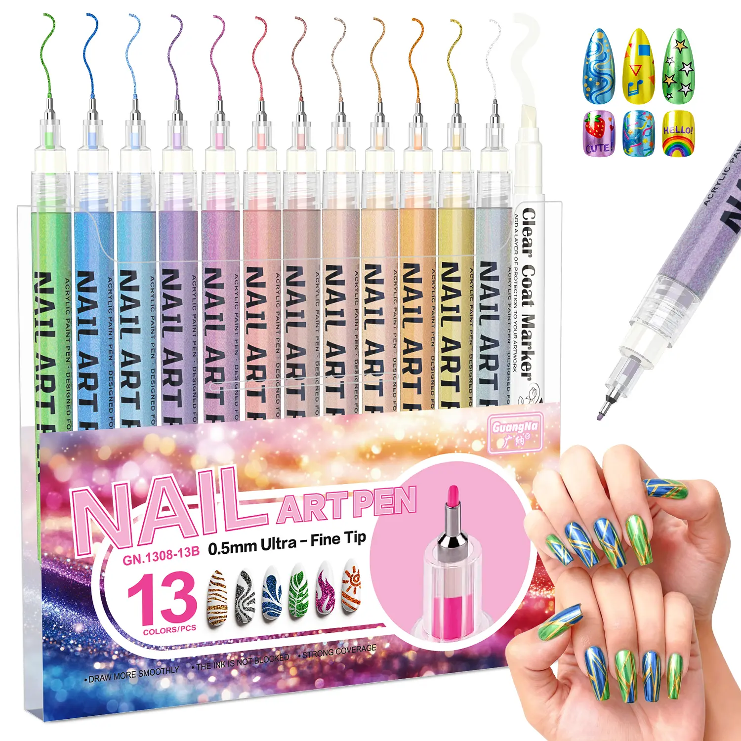 Nail Art Pens Set 0.5mm Fine Tip for Precise Designs Portable Tools for Home & Salon Use Beginner Friendly Nail Dotting & Drawing Pens