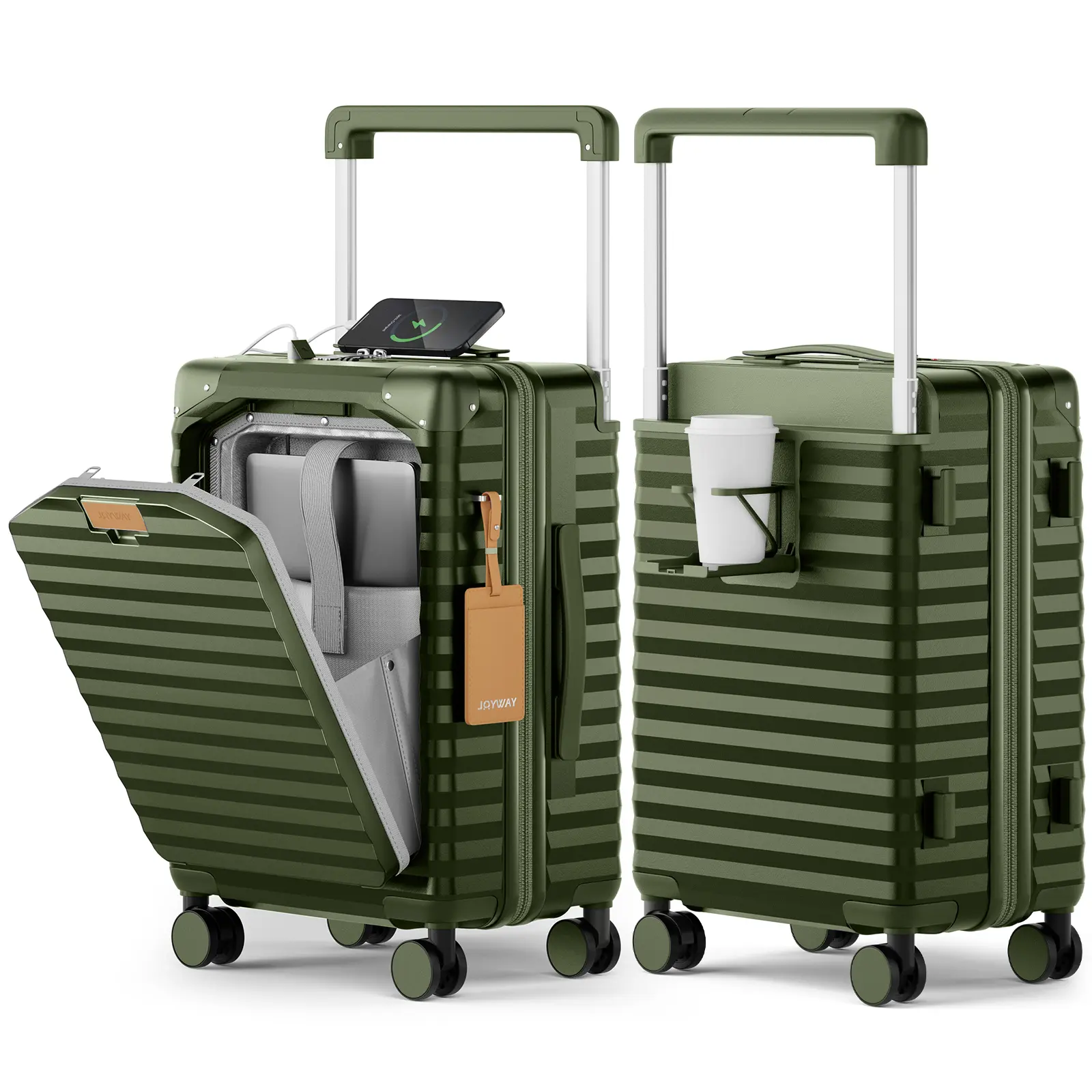 Joyway 20 inch Carry-on Luggage Suitcase with Front Pocket, PC Hardshell Durable Suitcase with USB Port,Cup Holder, Side Hooks, TSA Lock and Spinner Wheels,back to school shopping