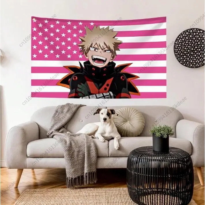 2025 Design Bakugo Katsuki Anime Theme Wall Hanging Tapestry - Linen-Cotton Decoration, Bakugo Fan Art Dorm Room Decor, Bright Colors Stay Vibrant Home Supply, Lightweight Beach Towel Use Hand-Wash Gift