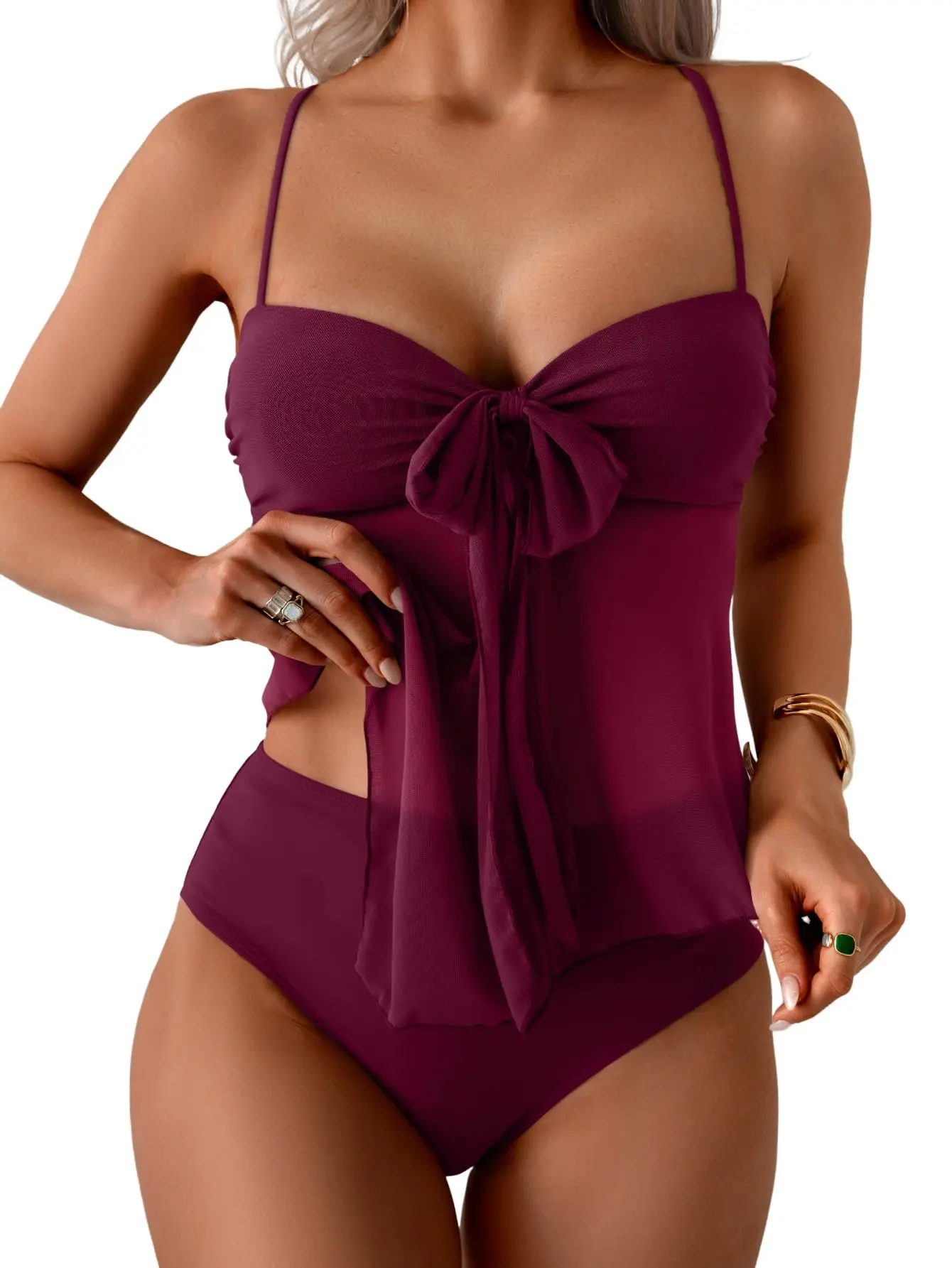 B2prity Tankini Swimsuits for Women Tummy Control Flowy Mesh Tops High Waisted Bottoms Coquette 2 Piece Bathing Suits SummerVibes