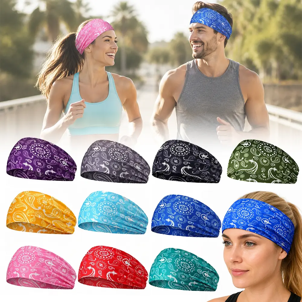 Men's Sporty Elastic Sweatband Headbands - 10pcs Rectangular Wide Absorbent 4.7x9.8in for Basketball, Running, Forehead Wear, Elastic Sweatband Headband