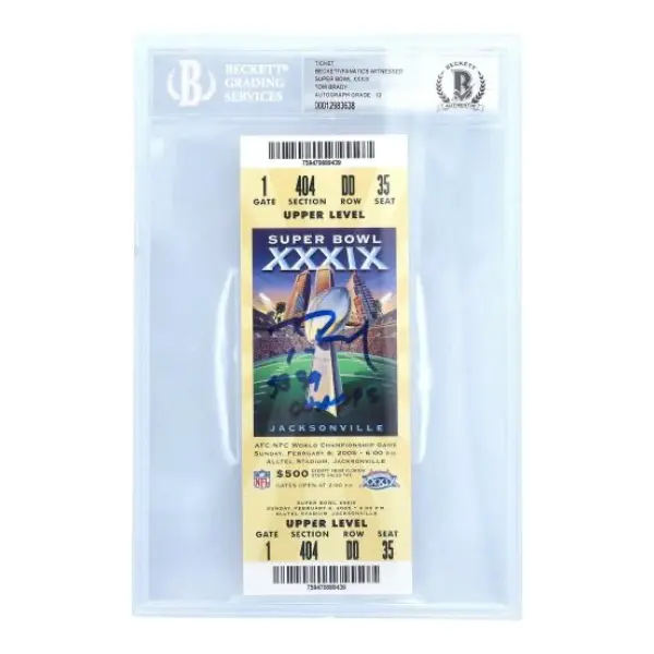Tom Brady New England Patriots Autographed Super Bowl XXXIX Ticket with "SB 39 Champs" Inscription - Beckett Graded 10