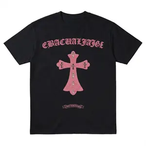 Y2K Gothic Pink Cross Graphic T-Shirt Oversized Streetwear Tee Aesthetic Grunge Chrome Style Cotton Top