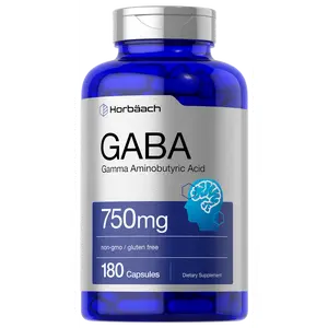 Horbäach GABA 750mg | 180 Powder Capsules | Gamma Aminobutyric Acid Supplement | Non-GMO, Gluten Free