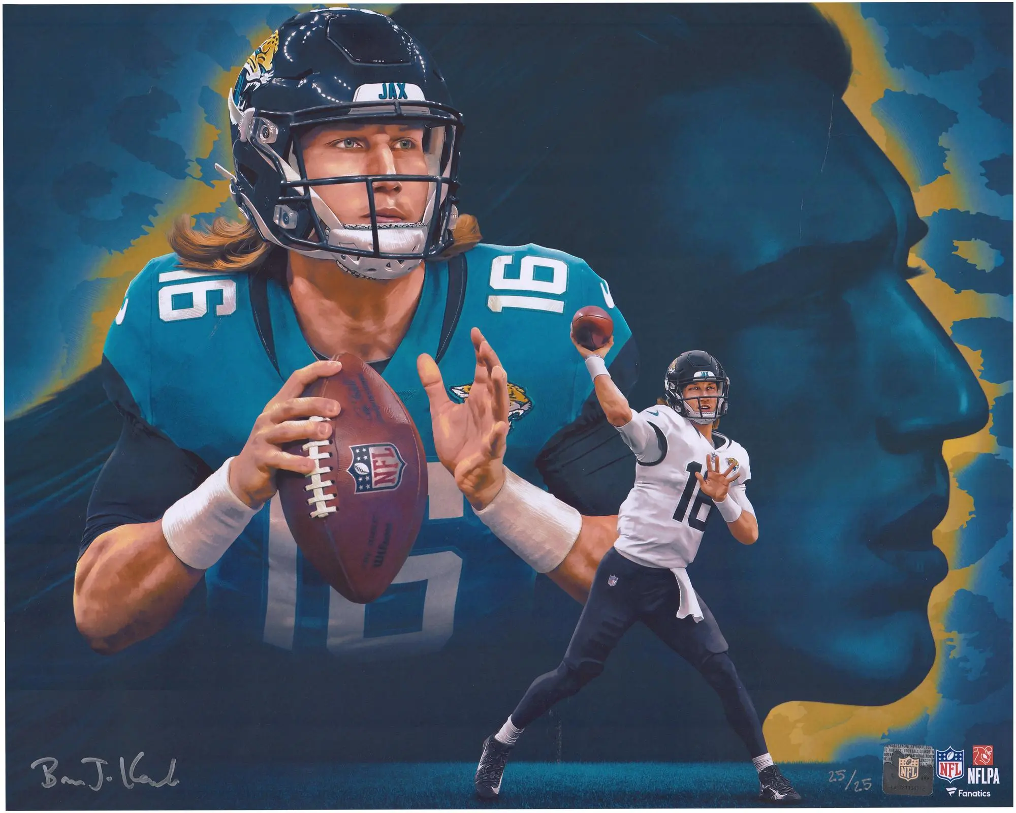 Trevor Lawrence Jacksonville Jaguars 16" x 20" Photo Print - Created and Signed by Artist Brian Konnick - Limited Edition #25 of 25 - Fanatics Authentic Certified