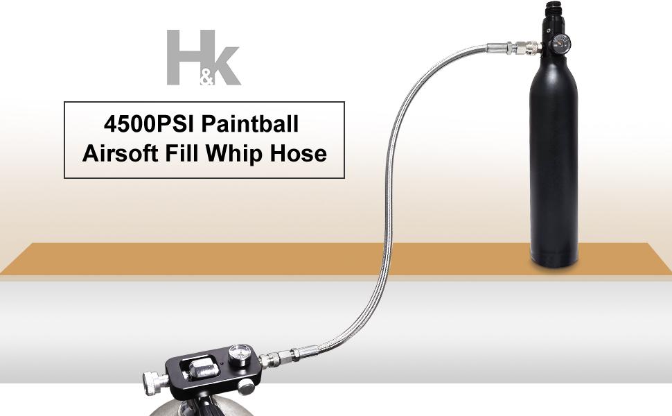 HK Paintball Airsoft Fill Whip Hose Extension 4500 Psi PCP, 36 inch Stainless Steel Air Fill Station & Charging System with Universal Quick-Disconnect Plug Adapter