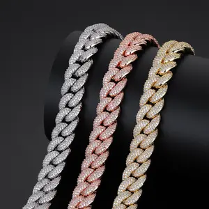 M2-9031 22in/24in Hip Hop Iced Out Cuban Link Chain Necklace Pave Diamond Style Bling with Heavy-Duty Box Clasp for Secure All-Day Wear Layered Jewelry Complimentary shipping